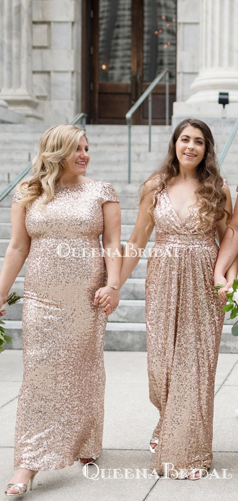 Mismatched Sparkly Champagne Sequin Long Cheap Bridesmaid Dresses, BDS0086