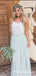 Two Piece White and Sage Chiffon Long Cheap Bridesmaid Dresses, QB0879