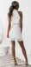 Sheath High-Neck Sleeveless Short White Lace Homecoming Dresses, QB0864