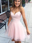 Simple Spaghetti Straps Pink Cute Homecoming Dresses 2018, CM478