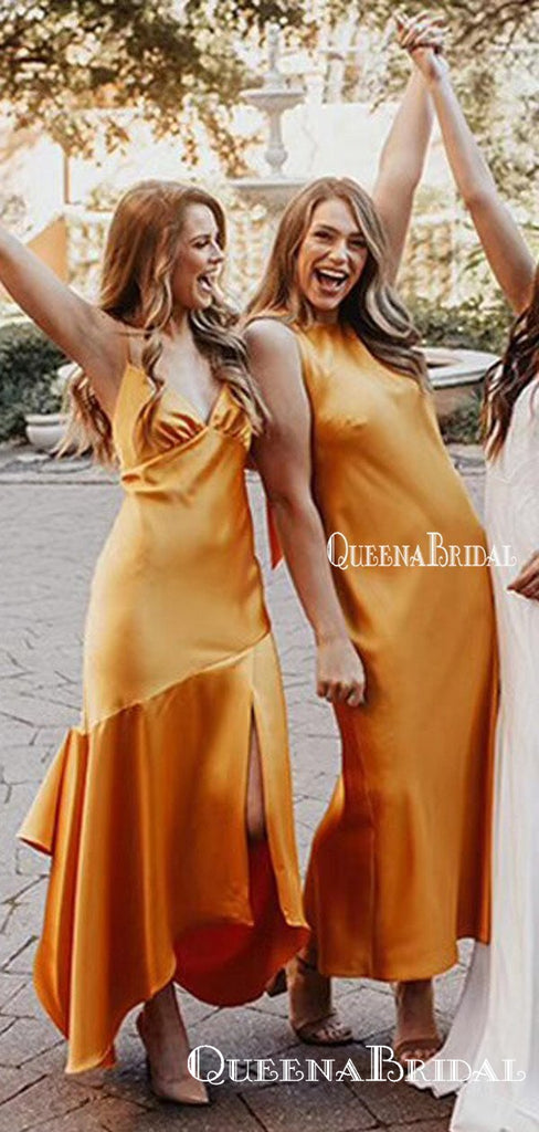 Mismatched Orange Elastic Silk Long Cheap Charming Bridesmaid Dresses Online, BDS0069