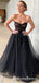 Sweetheart Sleeveless Charming Black Tulle A-line Long Cheap Formal Party Evening Prom Dresses, PDS0065