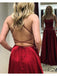 Dark Grey Spaghetti Strap Prom Dresses Open Back Long Prom Dresses with Slit, QB0312