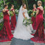 Mermaid Off Shoulder Dark Red Mermaid Bridesmaid Dresses with Appliques, QB0645