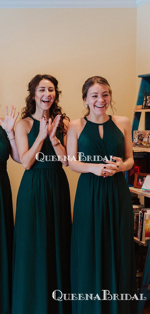 Charming Dark Green Chiffon A-line Long Cheap Bridesmaid Dresses Online, BDS0082