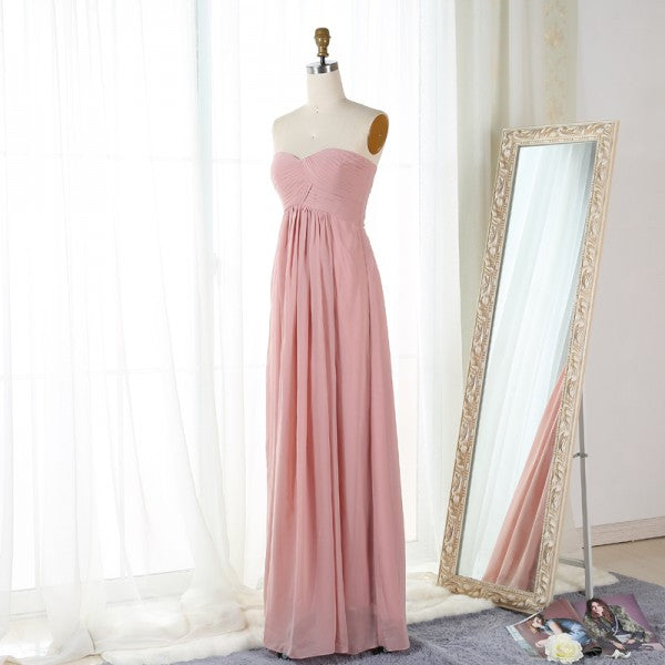 Pretty Sweetheart Long Cheap Blush Pink Chiffon Bridesmaid Dresses Online, QB0145