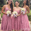 Dusty Rose Spaghetti Strap Sleeveless A Line Lace Bridesmaid Dresses, QB0675