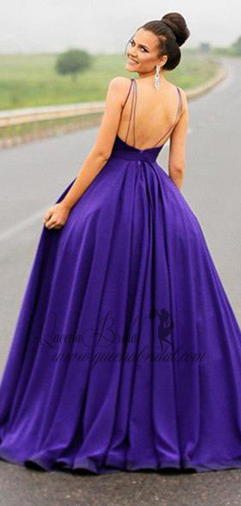 Elegant Purple round neck Long Backless Cheap Prom Dresses, QB0473