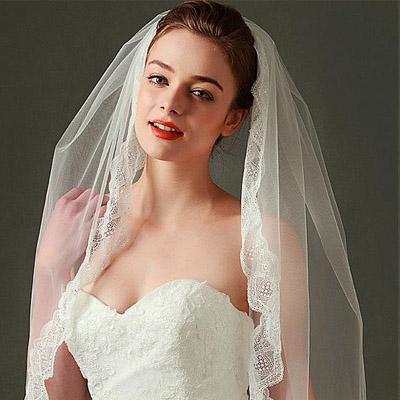 Gorgeous Tulle Short Wedding Veil With Lace Appliques ,WV0126