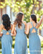 Mismatched Gorgeous V Neck Blue Long Cheap Bridesmaid Dresses, QB0871