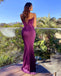 Sexy Purple Mermaid Spaghetti Straps High Slit Cheap Maxi Long Prom Dresses,WGP269