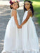 Charming Halter Straps Lace Backless A-line Long Cheap Flower Girl Dresses, FGS0017