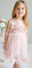 Cute Round Neck Pink Tulle Cheap Flower Girl Dresses with Appliques, QB0093