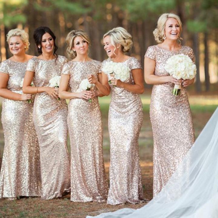 Best Sale Cap Sleeve Sequin Mermaid  Gold Bridesmaid Dresses, Long bridesmaid Dresses Online, QB0001