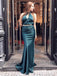 Sexy Mermaid High Neck Long Dark Green Prom Dresses with Keyhole, QB0516