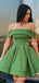 Cute Off Shoulder Short Green Formal Party Homecoming Dresses, HDS0002