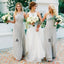 Pretty Round V-Neck Long Cheap Grey Chiffon Bridesmaid Dresses, QB0117