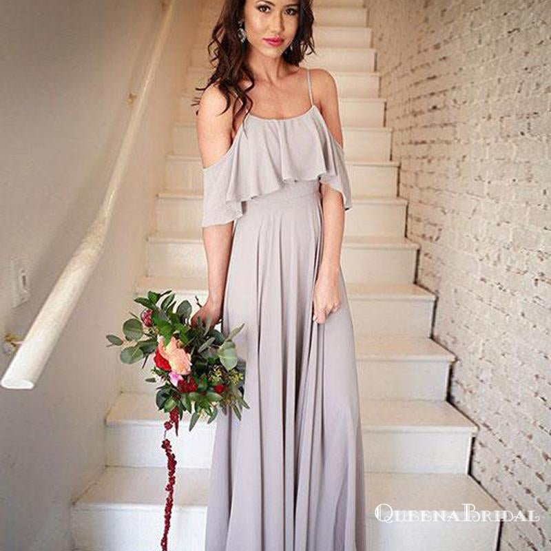 Charming Sheath Off the Shoulder Grey Chiffon Long Bridesmaid Dresses , QB0745