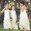 Halter Ivory Chiffon Long Cheap Flower Girl Dresses with Ruffles&Handmade Flowers, QB0224