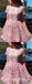 Elegant Short Sleeve Pink Lace Mini Party Gowns Homecoming Dresses, QB0839