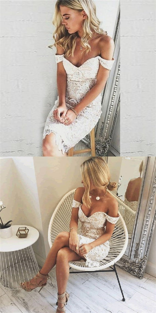 Tight Off-Shoulder Lace Short Cheap Homecoming Dresses, QB0179