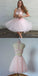 Two Piece High Neck Beading Short Cheap Pink Tulle Homecoming Dresses, QB0181