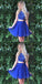 Two Piece Jewel Short Cheap Royal Blue Homecoming Dresses with Beading, QB0177