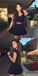 Two Piece V-Neck Short Black Satin Homecoming Dresses with Lace Applique, QB0047