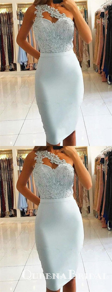 Elegant One Shoulder Mermaid 2019 Lace Short Homecoming Dresses, QB0835