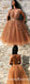 Chic V-Neck Sleeveless Brown Tulle Short Homecoming Dresses With Applique, QB0836