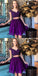 Two Piece V-Neck Beading Purple Short Cheap Homecoming Dresses with Lace, QB0183