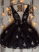 Black V-neck Tulle A-line Short Cheap Party Homecoming Dresses, HDS0038