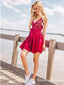 Sexy V-neck Red A-line Short Cheap Party Homecoming Dresses, HDS0025