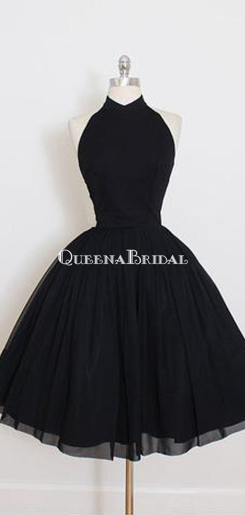 Black Halter Simple Cheap Short Homecoming Dresses 2018, CM547