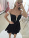 Tight Round Neck Short Sleeves Black Mermaid Short Cheap Party Homecoming Dresses, HDS0018