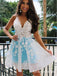 Elegant V-neck White Lace A-line Short Cheap Party Homecoming Dresses, HDS0013