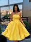 Popular Yellow Satin A-line Short Cheap Party Homecoming Dresses, HDS0027