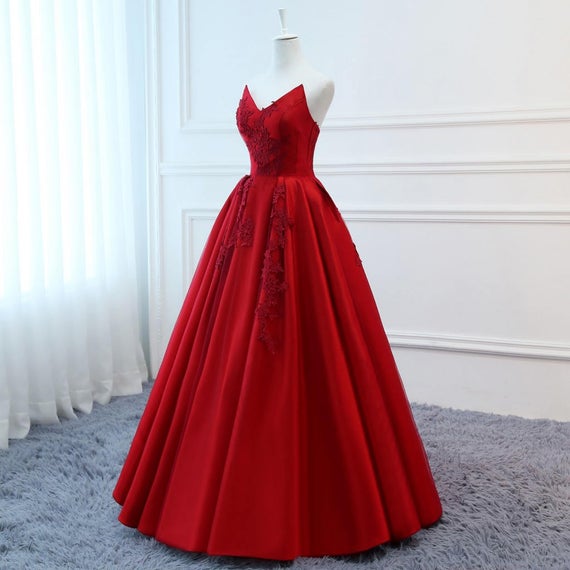 2020 Red V Neck A-line Custom Long Evening Prom Dresses, PDS0078