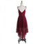 Elegant V-Neck Asymmetrical Burgundy Lace Bridesmaid Dresses Online, QB0144