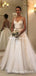 Elegant V-neck Lace A-line Long Cheap Wedding Dresses, WDS0034