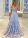 Light Blue Prom Dresses Lace Appliqued Off the Shoulder Long Prom Dresses, QB0337