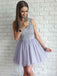 A-line Scoop Neck Tulle Short/Mini Appliques Lace Homecoming Dresses, QB0837