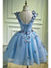 Long Sky Blue Prom Dresses Butterfly Applique Quinceanera Dresses, QB0315