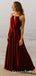 A-Line Square Neck Red Chiffon Long Cheap Bridesmaid Dresses, QB0844