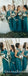 A-Line V-Neck Long Cheap Turquoise Tulle Bridesmaid Dresses, QB0702