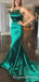 Green Mermaid Satin Halter Crossed Straps Back Prom Dresses, QB0720