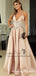 A-Line Spaghetti Straps Long Pink Prom Dresses with Beading, QB0496