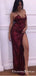 Hot Sexy Burgundy Spaghetti Straps With Split Front Prom Dresses, QB0755