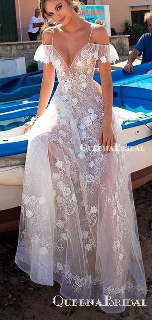 A Line Lace Straps Long Prom Dress, Elegant Sexy Evening Dresses, Sexy Backless Prom Dresses, PDS0055