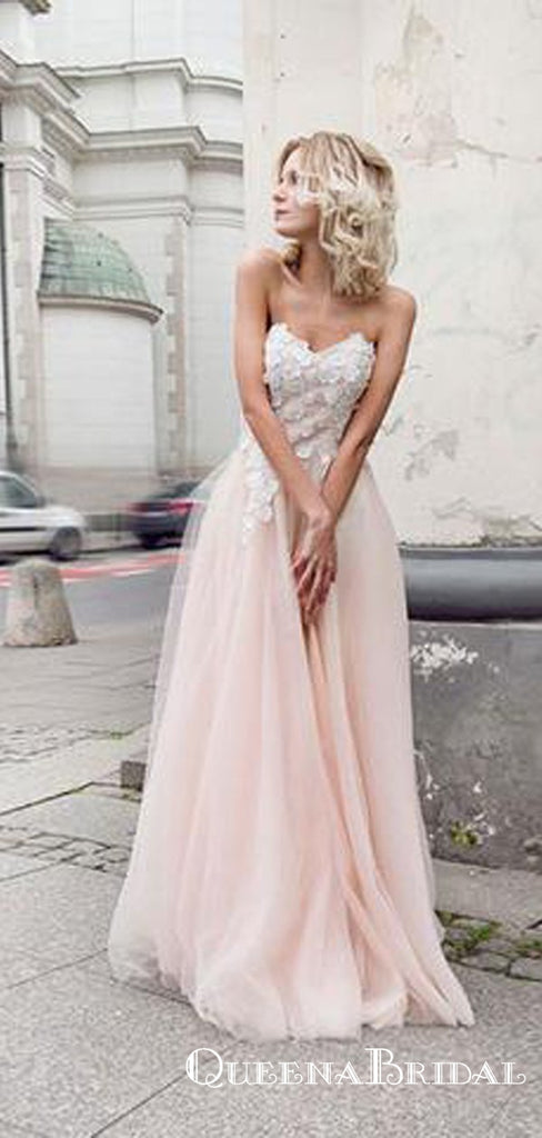 Beautiful Sweetheart Long Cheap Blush Pink Prom Dresses With Applique, QB0656